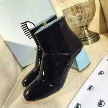 2016 Brand Designer Spring brand Dress Shoes Women Round Toe High brand Big Eye Embellished Ankel Boot Martin Boot