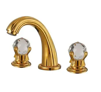 Fashion luxury brass material gold plating crystal handle widespread basin faucet sink faucet