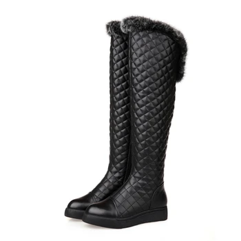 2017 New Brand knee high boots flat heel women genuine leather quilted long boots platform fashion Luxury designer shoes LC38