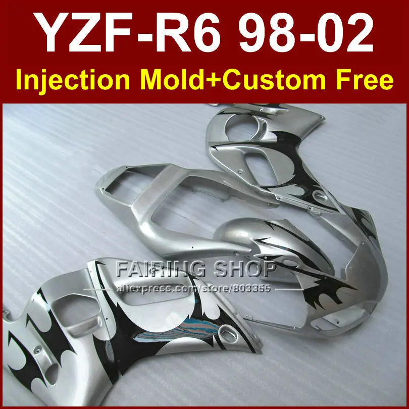QT8D New free custom fairing for YAMAHA YZF R6 98-02 YZF R6 silver fairing kit 1998 1999 2000 2001 2002 fairing parts OD7E
