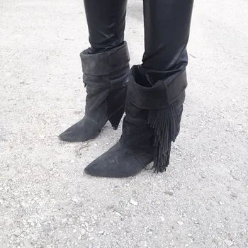 Hot Fashion Brand Fringe Ankle Boots Suede Tassel High brand Women Boots Cool Ladies Fall Winter Booties Shoes Woman Botas Mujer