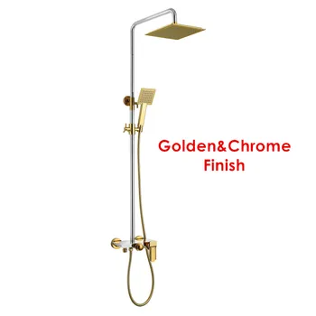 2017 Wholesale Premium Solid Brass Luxurious Exposed Gold Bathroom Shower Kit Bathtub Mixer Faucet Tap