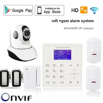 433mhz Wireless SIM card GPRS 2.4G wifi gsm alarm systems security Android/IOS APP control with Yoosee mini ip camera Onvif