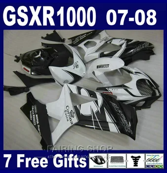Motorcycle fairings For Suzuki GSXR 1000 07 08 classical white black fairing kit GSXR1000 2007 2008 PG58