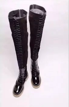 Selling Designer Multicolored Famous Designer Shoes Women Round Toe Lace Up Botas Mujer Sexy Over The Knee Boots Big Size