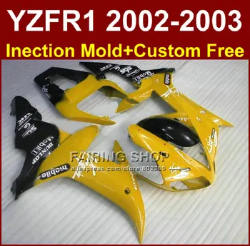 Mobile yellow body parts for YAMAHA YZF R1 2002 2003 +custom mold fairings yzf r1 02 03 YZF1000 02 03 fairing kit