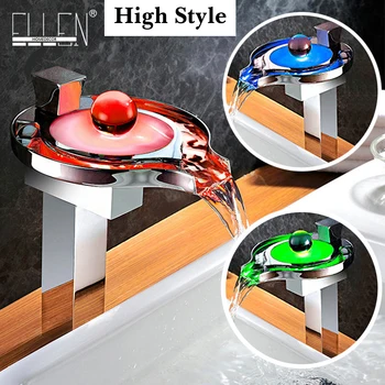 Tall Led Faucet Light Water Tap 3 Colors Temperature Controlled Bathroom Waterfall Sink Square Faucet torneira