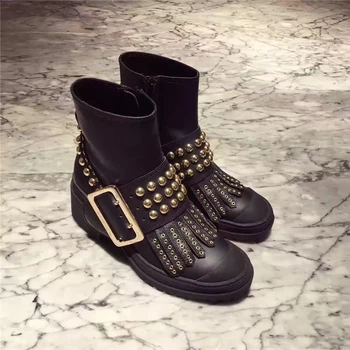 2017 Brand Luxury designer Studded Motorcycle Martin Boots Rivet Buckle Boots Autumn New brand Shoes For Ladies Fashion Boots