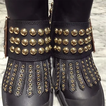 2017 Brand Luxury designer Studded Motorcycle Martin Boots Rivet Buckle Boots Autumn New brand Shoes For Ladies Fashion Boots