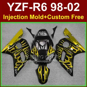 WH7F New yellow flame fairing set for YAMAHA YZF R6 98-02 YZF R6 fairing kit 1998 1999 2000 2001 2002 fairings parts K8FF