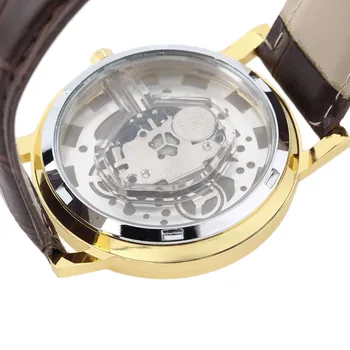 Cool Design Hollow Out Transparent Dial PU Leather Wrist Watch Gift Relojes Hombre