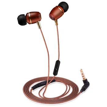 Techase Headset Wooden Headphones Wired Control Fone De Ouvido With Microphone Earphone Compatible For Phones Tablet MP3 Player