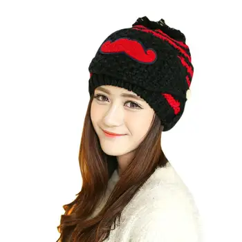 Cute Beanie Beard Winter Hat For Women Wool Knit Cap Beanies With Mouth Mask Face Warm Women's Hats Skull Balaclava Gorros #JO