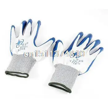 Unisex Worker Blue Rubber Coated Industry Working Protective Gloves White Pair