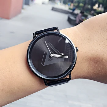 British style Fashion Ladies Unique Watch Men Women Quartz Wristwatch Simple Leather Casual Clock Hours triangle Dial Watch gift