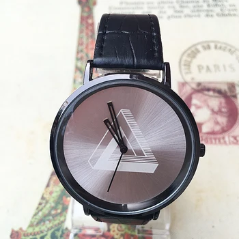 British style Fashion Ladies Unique Watch Men Women Quartz Wristwatch Simple Leather Casual Clock Hours triangle Dial Watch gift