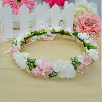 2017 New Fashion Women Wedding Rose Flower Wreath Headband Floral Garlands Hairband Flower Crown Hair Accessories Color Random