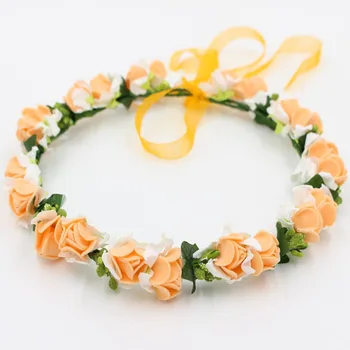 2017 New Fashion Women Wedding Rose Flower Wreath Headband Floral Garlands Hairband Flower Crown Hair Accessories Color Random