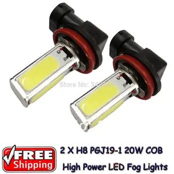 2 x H8 PGJ19-1 COB High Power LED Auto Fog Light Bulbs Xenon White Lihgt for Tesla Ford Chevrolet Honda Toyota Lada
