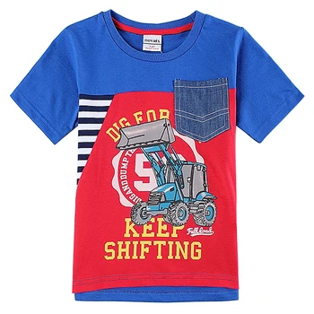 Nova Kids clothes cotton with letter and forklift pattern print stylish pocket baby boys summer short sleeve t-shirt