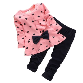 Fashion Children Girl Clothing Sets Spring Long Sleeve Kids Clothes Bow Girls Outfits roupas infantis