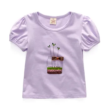 2T to 7T children girls fashion summer graphic cotton casual t shirts kids new 2017 cute brief purple t-shirt clothes tops