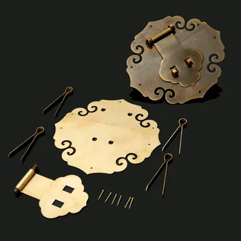 Chinese Furniture Brass Hardware Brass/Antique Copper Lock Hasp Jewelry Wooden Box Locking Buckle Hasp Lock Latch for Furniture