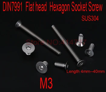 DIN7991 Stainless Steel A2 M3*L Flat head Hexagon Hex Socket Screws countersunk Cap Screw Length 4mm--40mm