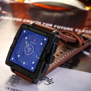 Relogio masculino 2017 BIDEN brand man watches luxury sports quartz watch rectangle dials 30M waterproof auto date leather band
