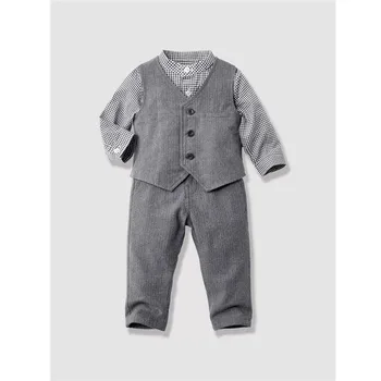 Baby Boy Suit Handsome Vetements Enfants Garcon European Style Erkek Bebek Baby Set Grid Spring Baby Outfit