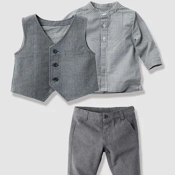 Baby Boy Suit Handsome Vetements Enfants Garcon European Style Erkek Bebek Baby Set Grid Spring Baby Outfit