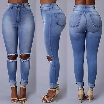 NEW Fashion Womens Ladies Stretch Ripped Skinny High Waist Denim Pants Jeans Trousers