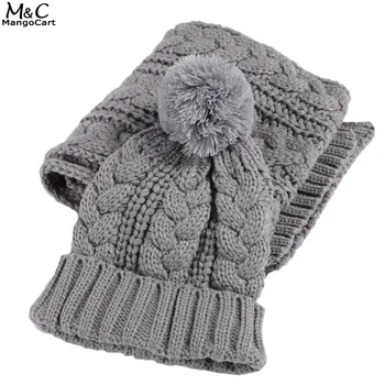 Women 2 in 1 Set New Fashion Women Thicken Scarf Set Wrap Hat Set Knitted Knitting Collars Skullcaps Warmer Top Quality 41