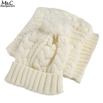 Women 2 in 1 Set New Fashion Women Thicken Scarf Set Wrap Hat Set Knitted Knitting Collars Skullcaps Warmer Top Quality 41