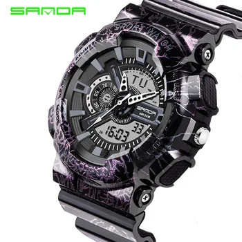 2017 Quartz Digital Camo Watch Men Dual Time Man Sports Watches Men SANDA Shockproof Military Army Reloj Hombre LED Wristwatches