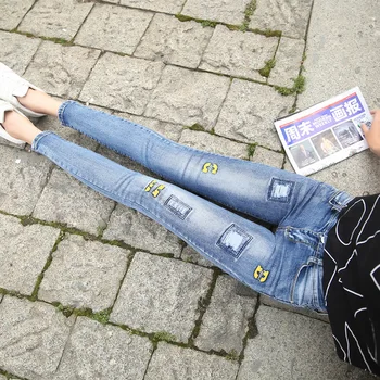 Jeans female feet pants Korean Slim thin elastic pencil pants hole jeans woman jeans for women ripped jeans for women