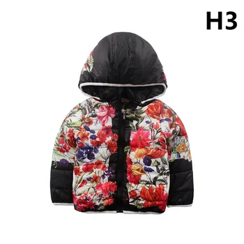2017 New Winter Down Coat Flower Print Lining Polyester Taffeta Thicken Girls Parka Jacket 3-9 Age Hooded Kids Girl Outerwear
