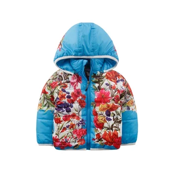 2017 New Winter Down Coat Flower Print Lining Polyester Taffeta Thicken Girls Parka Jacket 3-9 Age Hooded Kids Girl Outerwear
