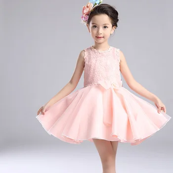 2016 New Summer Flower Girls White Evening Dress With Bow Children Kids Clothes For Wedding Party Korean Style Baby Costume