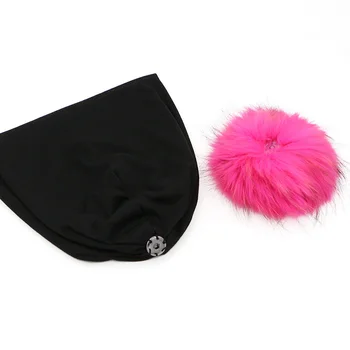 GZHILOVINGL New 2016 2017 Spring Winter Hats For Women Solid Slouchy Beanies Skullies Hip Hop Hats With Hot Pink Fur Pom Pom Cap