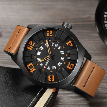 CURREN Military Sport Quartz watch Men Black Fashion Casual Army Top Brand Luxury Leather Quartz-Watch Male Clock red