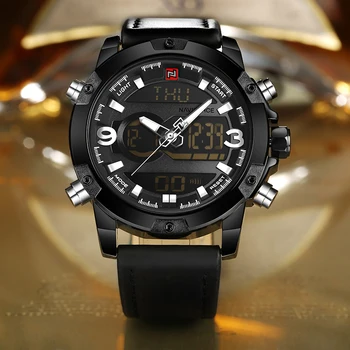 Top Luxury Brand Naviforce Analog Led Digital Watches Men Leather Quartz Clock Men's Military Sports Waterproof Wrist Watch +box