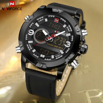 Top Luxury Brand Naviforce Analog Led Digital Watches Men Leather Quartz Clock Men's Military Sports Waterproof Wrist Watch +box
