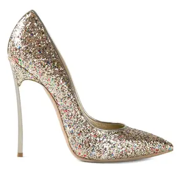 Luxury Designer 2017 Glitter Bling Bling Shoes Woman Big Size 43 Party Pumps 12cm Blade Metallic High Heels Wedding Shoes Bride