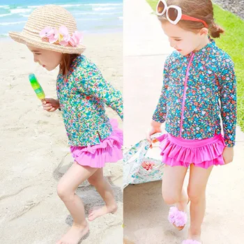 HW2016 New Girls Baby Kids Children Swimsuit + Skirt + Hat Floral Patterns Fashions Bikini Swimwears Bathing suit Beachwear Hot