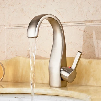 Brushed Nickel Waterfall Bathroom Basin Sink Faucet Deck Mount Vanity Mixer Tap