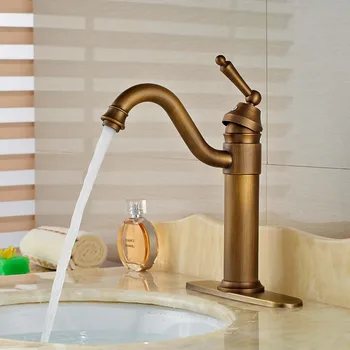 Single Lever Deck Mount Basin Vessel Mixer Tap Antique Brass Hot Cold Bathroom Sink Faucet