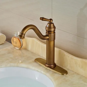 Single Lever Deck Mount Basin Vessel Mixer Tap Antique Brass Hot Cold Bathroom Sink Faucet