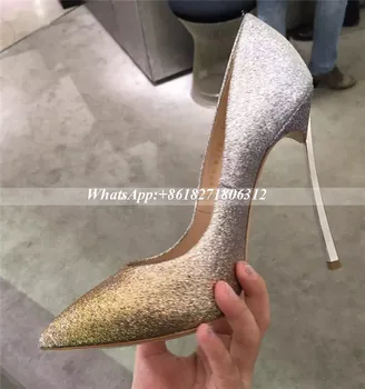 Designer Shoes Women Luxury 2017 Chaussure Femme Talon Sexy Heels Metallic Stiletto Pumps Gradient Color Glitter Wedding Shoes