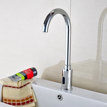 Deck Mounted Automatic Sensor Faucet Polished Chrome Bathroom Touchless Cold Tap